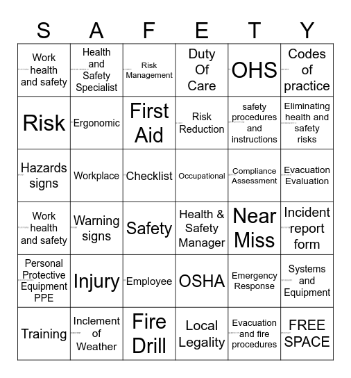 OHS Bingo Card