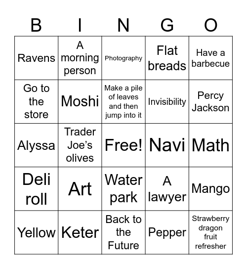 Untitled Bingo Card