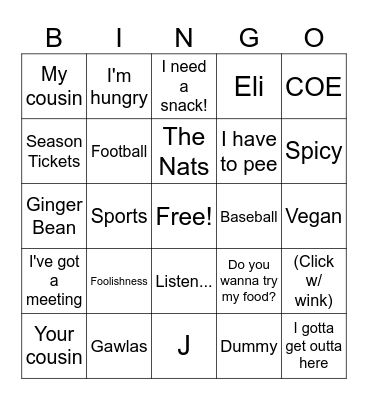 Angie Bingo Card