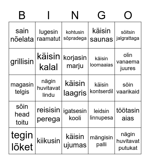 MINU SUVI! Bingo Card