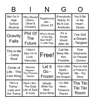 Disney Hits! Bingo Card