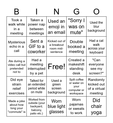 Remote Work Bingo Card