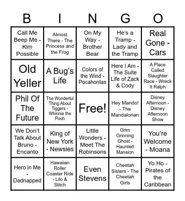 Disney Hits! Bingo Card