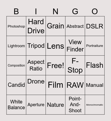 Photgraphy Bingo Card