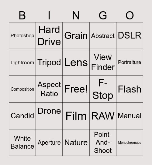 Photgraphy Bingo Card