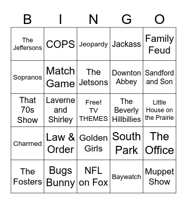 TV theme song Bingo 2 Bingo Card