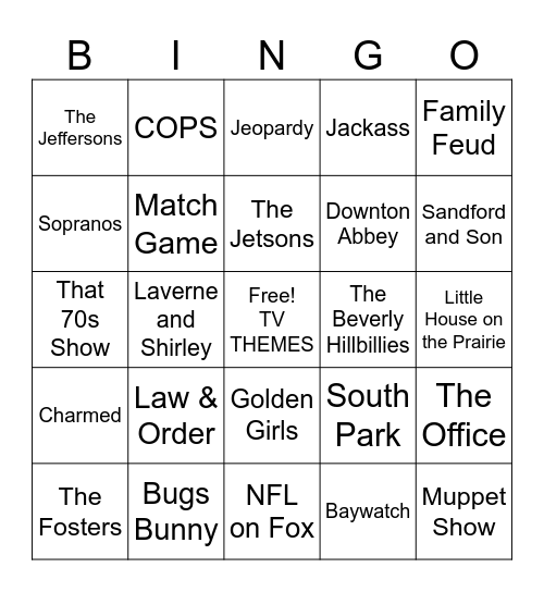 TV theme song Bingo 2 Bingo Card