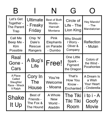 Disney Hits! Bingo Card