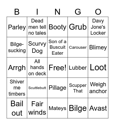 Talk Like a Pirate Day Bingo Card