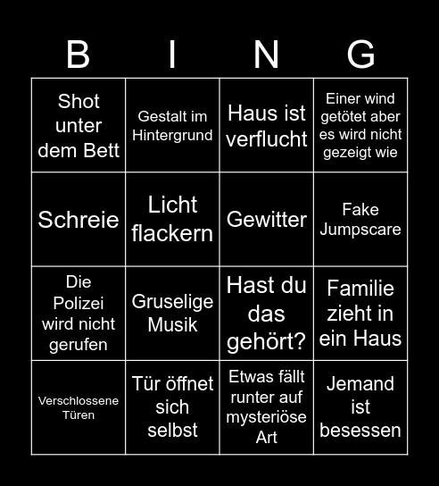 Horror Bingo Card