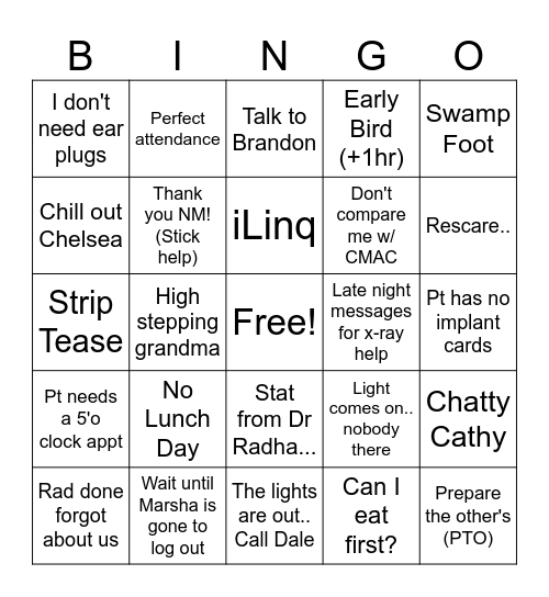 MRI Bingo Card