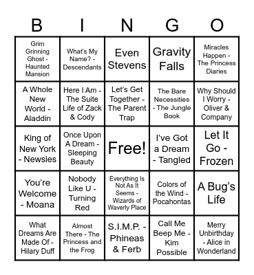 Disney Hits! Bingo Card