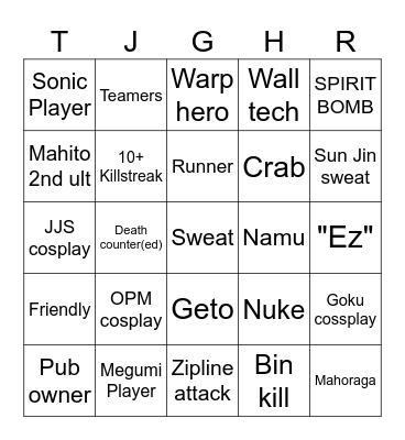 Battlegrounds Bingo Card