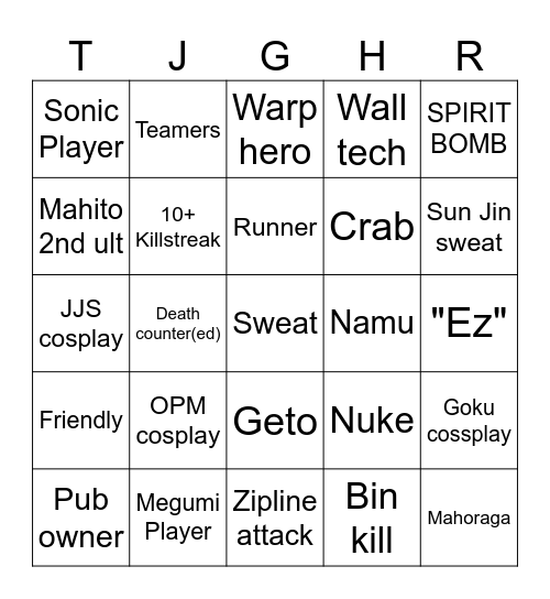 Battlegrounds Bingo Card