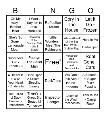 Disney Hits! Bingo Card