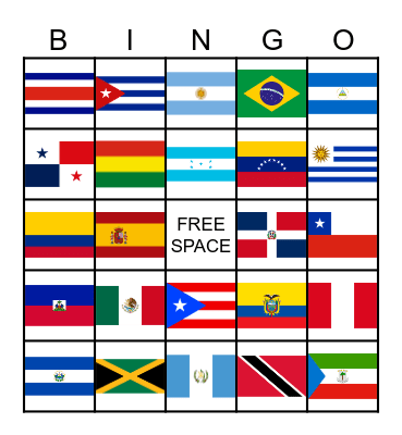 Hispanic and Latin American Flags Bingo Card
