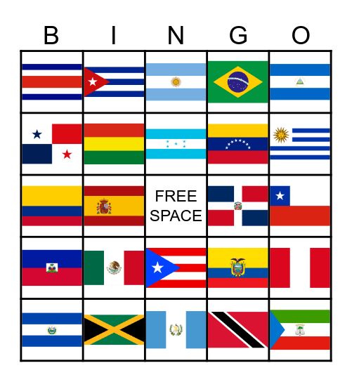 Hispanic and Latin American Flags Bingo Card