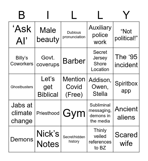 Say what again Billy? Bingo Card