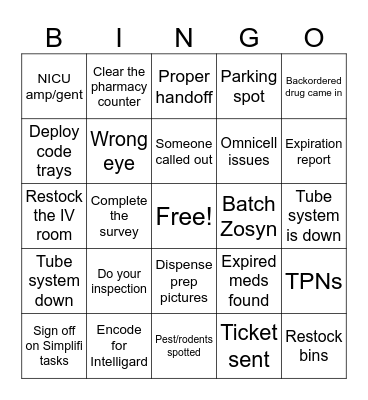Pharmacy Huddle Bingo Card