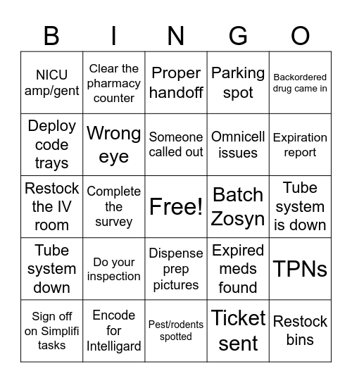 Pharmacy Huddle Bingo Card