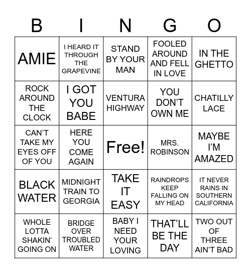MUSIC BINGO Card
