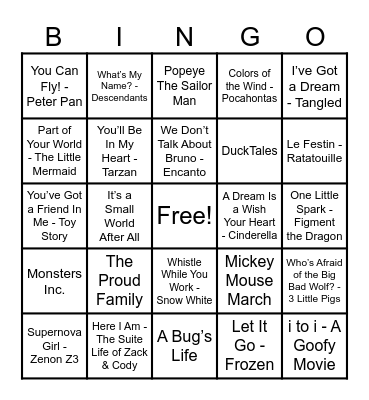 Disney Hits! Bingo Card