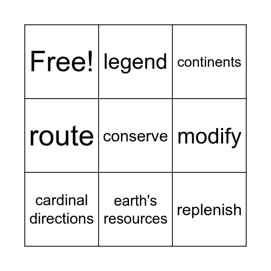 Vocabulary review BINGO Card