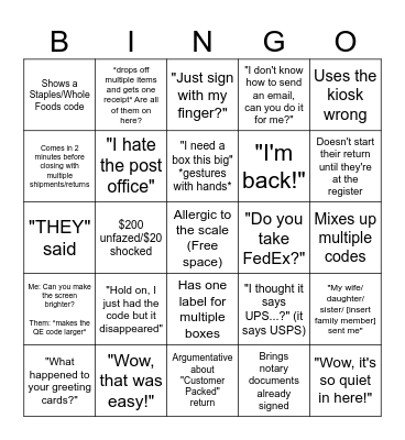 THE UPS STORE Bingo Card