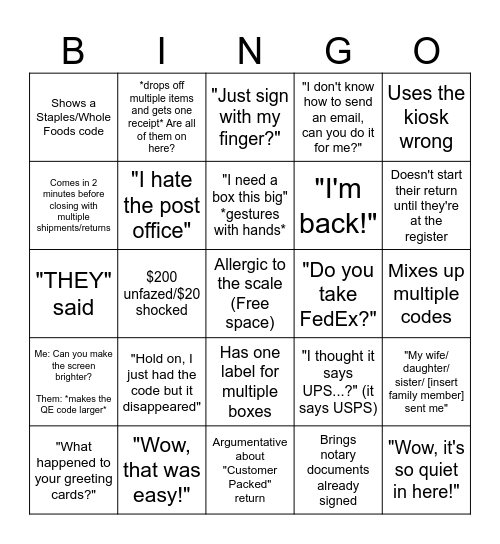 THE UPS STORE Bingo Card