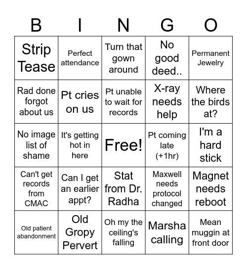 MRI Bingo Card