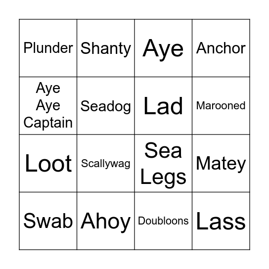 Pirate Bingo Card