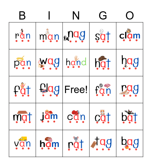 CVC short a Bingo Card