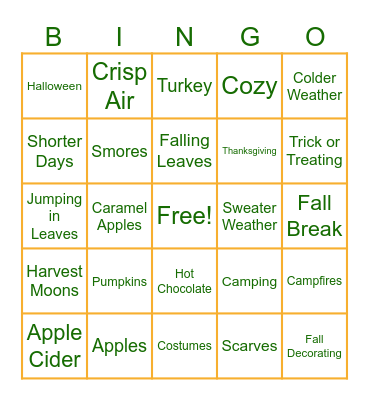 Autumn is here! Bingo Card