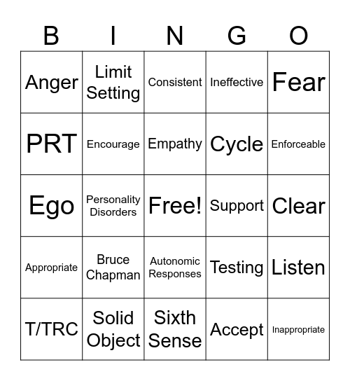 De-Escalation Bingo Card