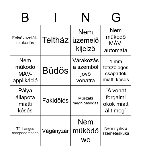 MÁV BINGO Card