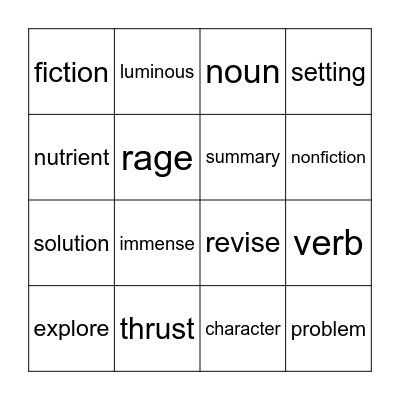 Vocabulary Bingo Card