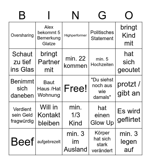 Klassentreffen Bingo Card