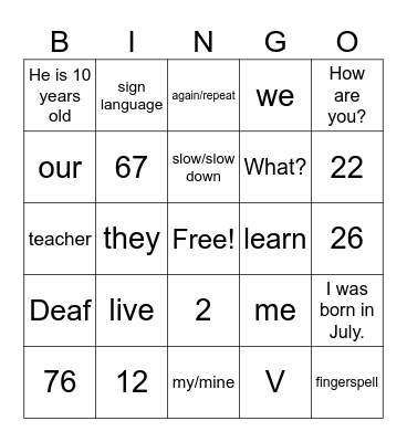 Untitled Bingo Card
