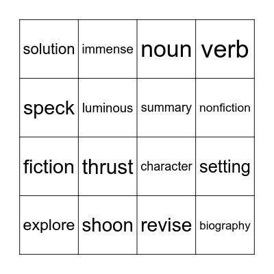 Vocabulary Bingo Card