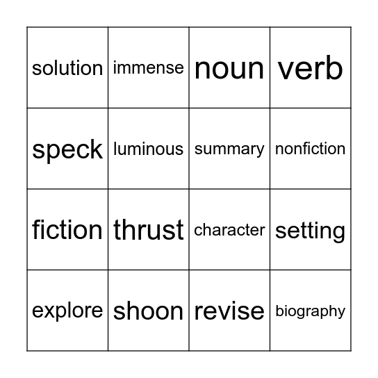 Vocabulary Bingo Card