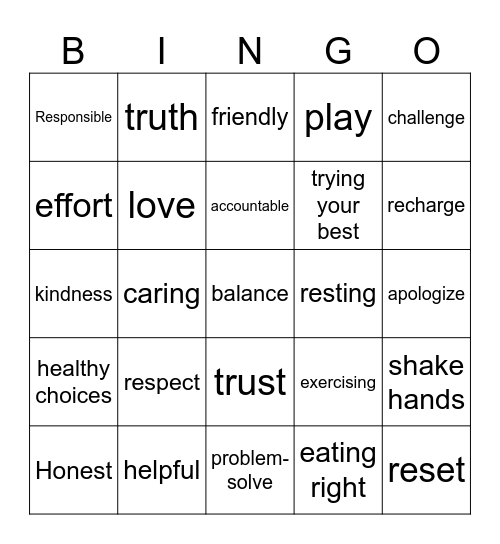 Gray Wolf Character Education Bingo Card
