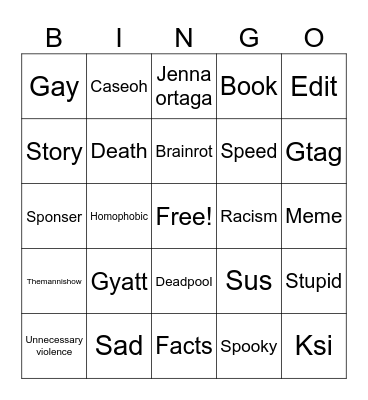 Shorts bingo Card