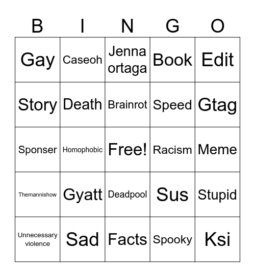 Shorts bingo Card