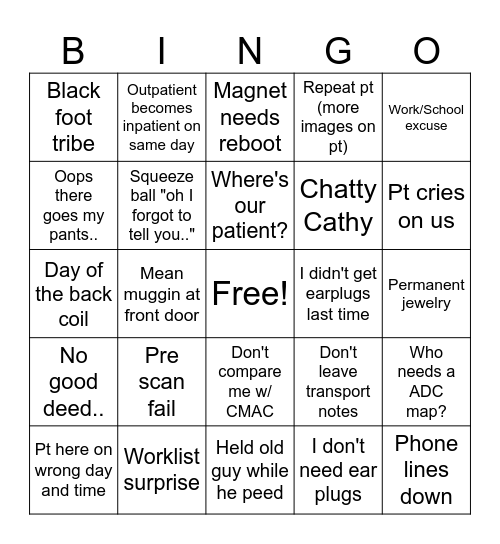 MRI Bingo Card