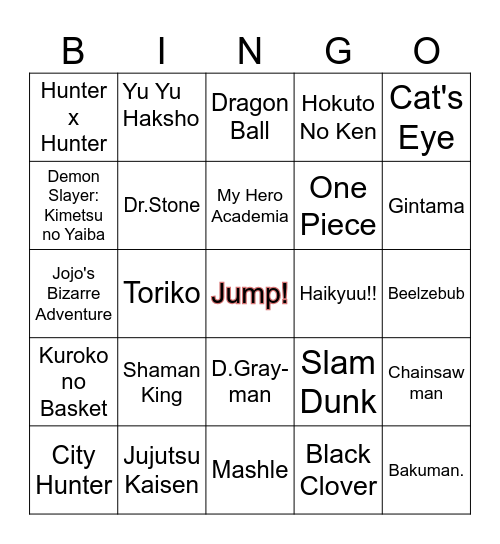 Shonen Jump Bingo Card