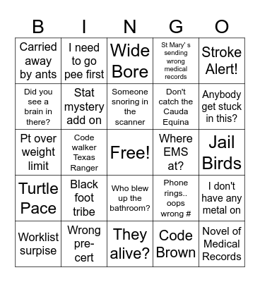 MRI Bingo Card