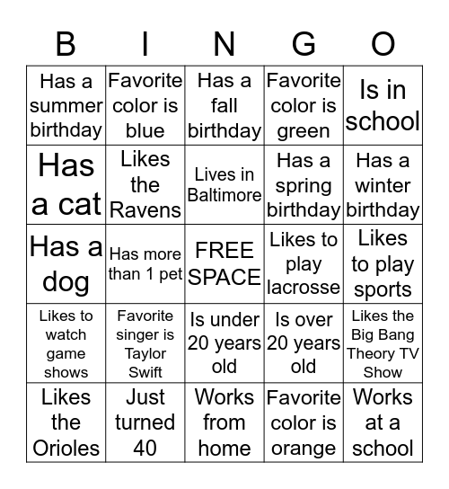 Let's find someone who... Bingo Card