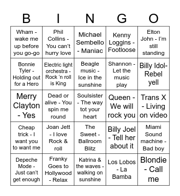 Lost Songs Muziekbingo Card