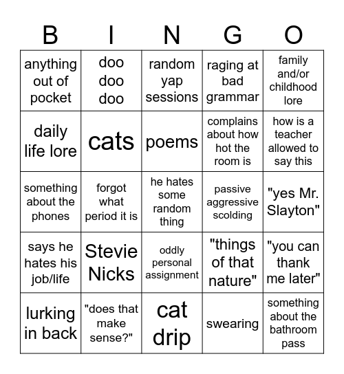 Slayton Bingo Card