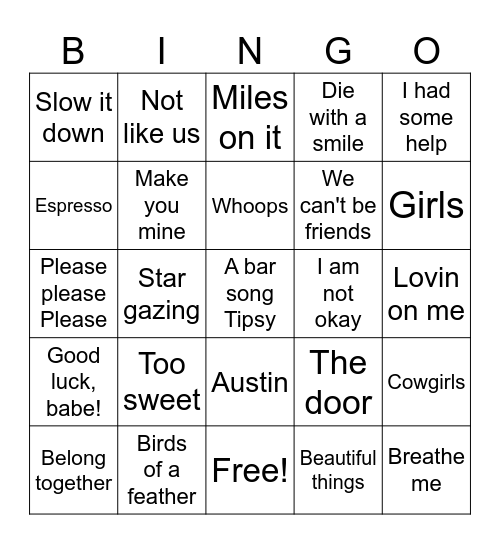 Top 40 Bingo Card